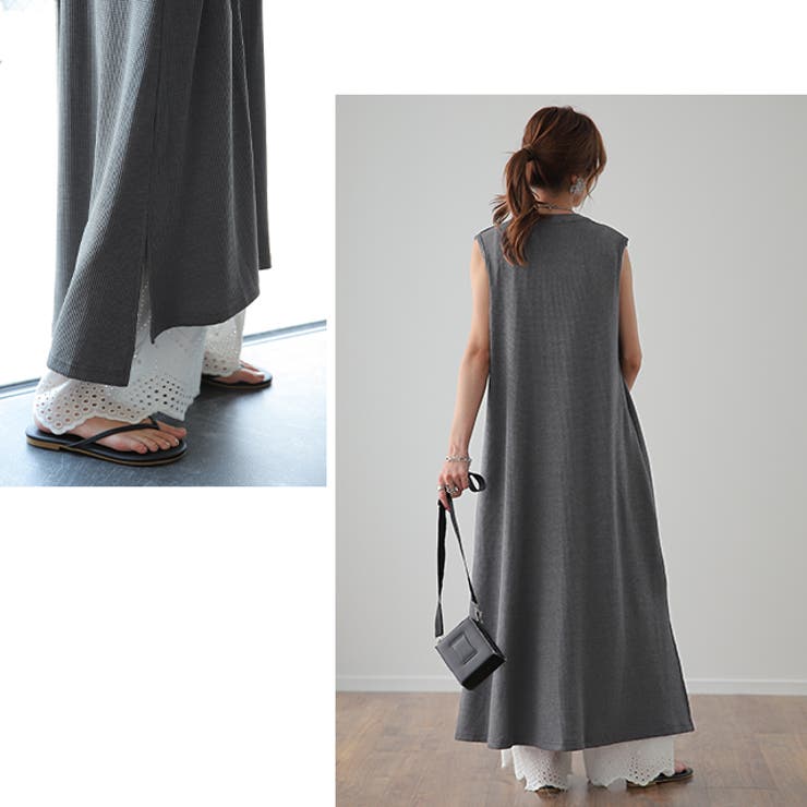 ワンピース レディース ロングワンピース キーネック ノースリーブ ワッフル | HUG.U | 詳細画像21 