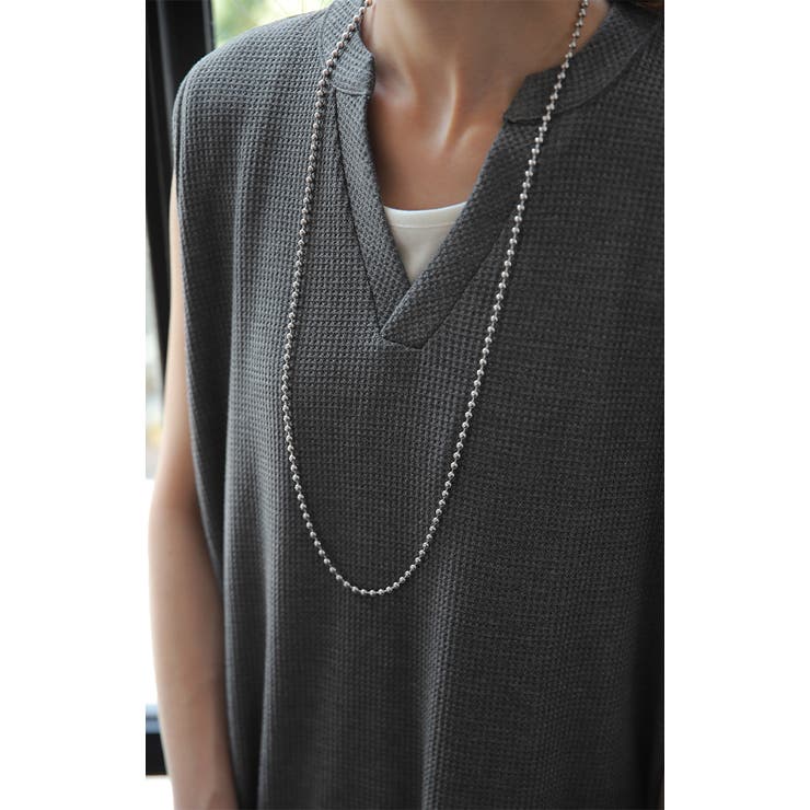 ワンピース レディース ロングワンピース キーネック ノースリーブ ワッフル | HUG.U | 詳細画像4 