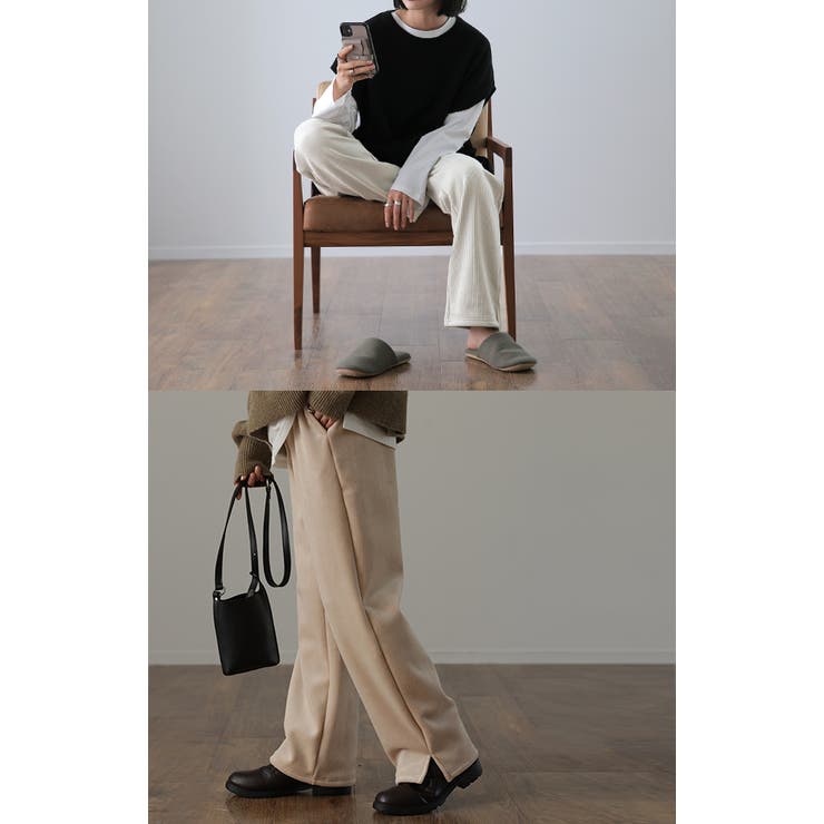 パンツ レディース 裏起毛 リブ ズボン リブパンツ ボトムス ロング スリッ | HUG.U | 詳細画像26 