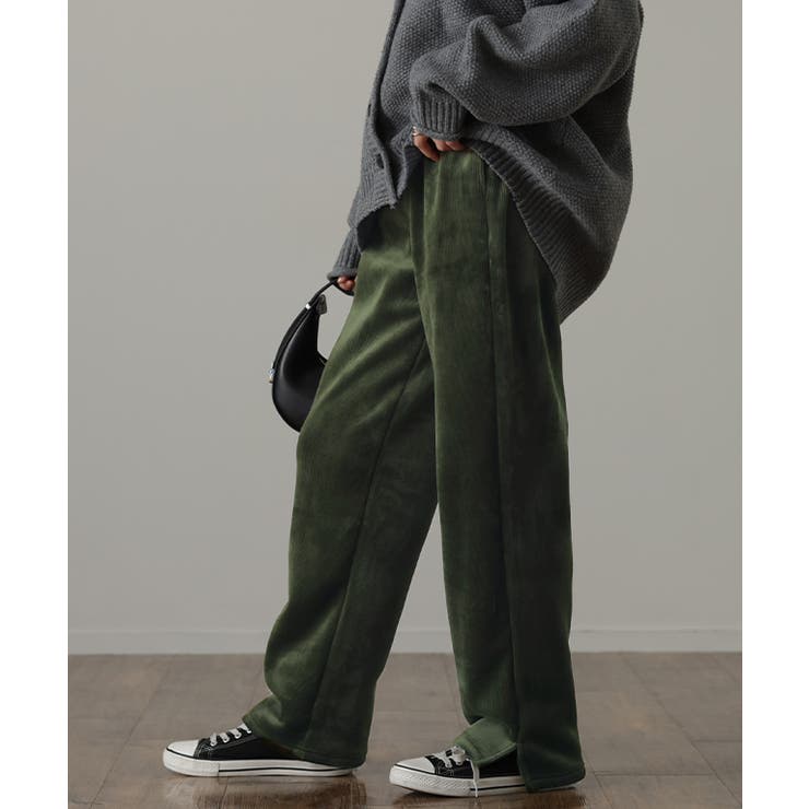 パンツ レディース 裏起毛 リブ ズボン リブパンツ ボトムス ロング スリッ | HUG.U | 詳細画像5 