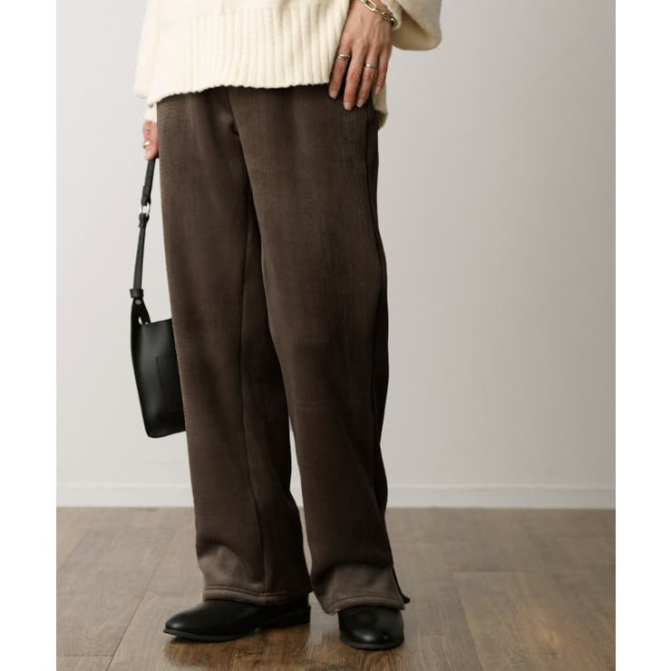 モカブラウン | パンツ レディース 裏起毛 リブ ズボン リブパンツ ボトムス ロング スリッ | HUG.U