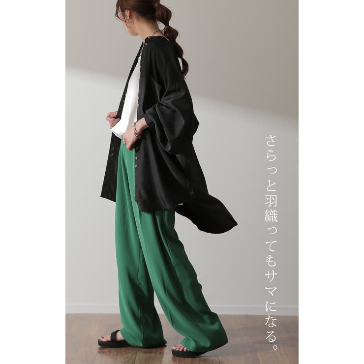 シャツ レディース ノーカラー トップス サテン ブラウス ロング 光沢 | HUG.U | 詳細画像10 