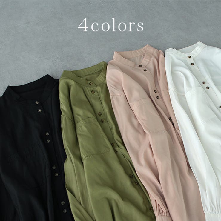 シャツ レディース ノーカラー トップス サテン ブラウス ロング 光沢 | HUG.U | 詳細画像7 