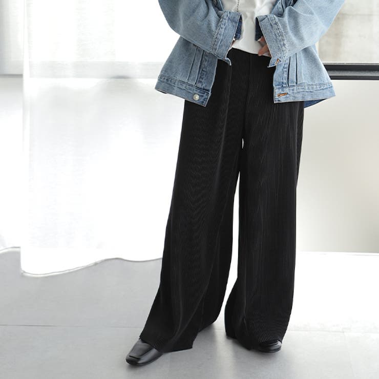 ブラック | パンツ 切れるパンツ リブパンツ レディース ワイド セルフカット プリーツ | HUG.U