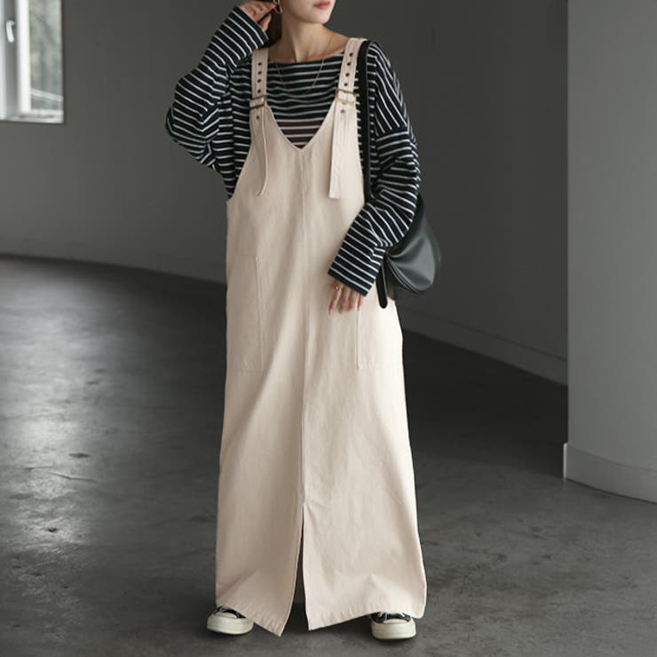 オフホワイト | サロペット スカート レディース ジャンパースカート 無地 オールインワン | HUG.U