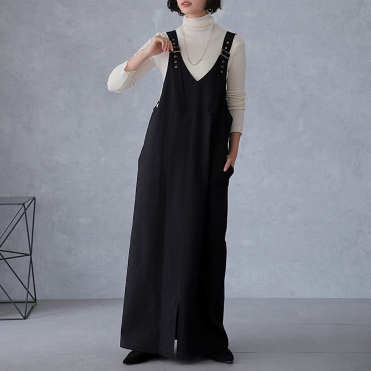 ブラック | サロペット スカート レディース ジャンパースカート 無地 オールインワン | HUG.U