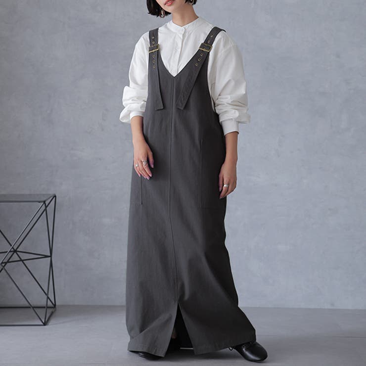 ストーングレー | サロペット スカート レディース ジャンパースカート 無地 オールインワン | HUG.U