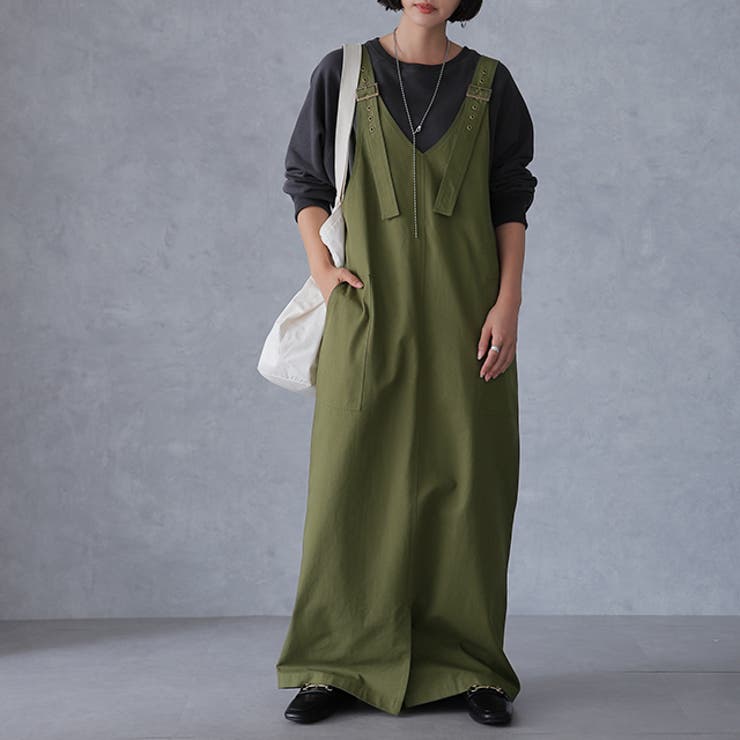 オリーブ | サロペット スカート レディース ジャンパースカート 無地 オールインワン | HUG.U