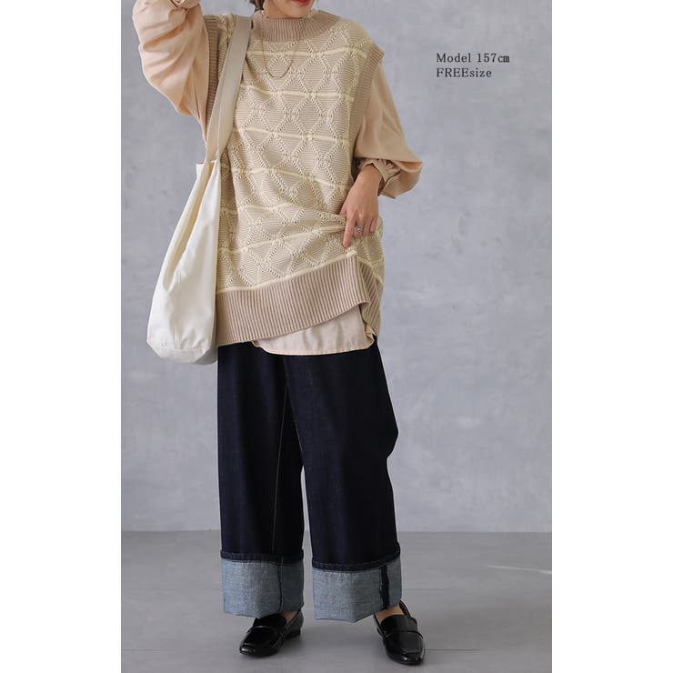 ニットベスト ジャガードニット レディース レイヤード トップス セーター 柄 | HUG.U | 詳細画像4 