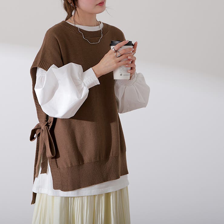 ベスト レディース ニット レイヤード ニットベスト セーター サイドリボン | HUG.U | 詳細画像26 