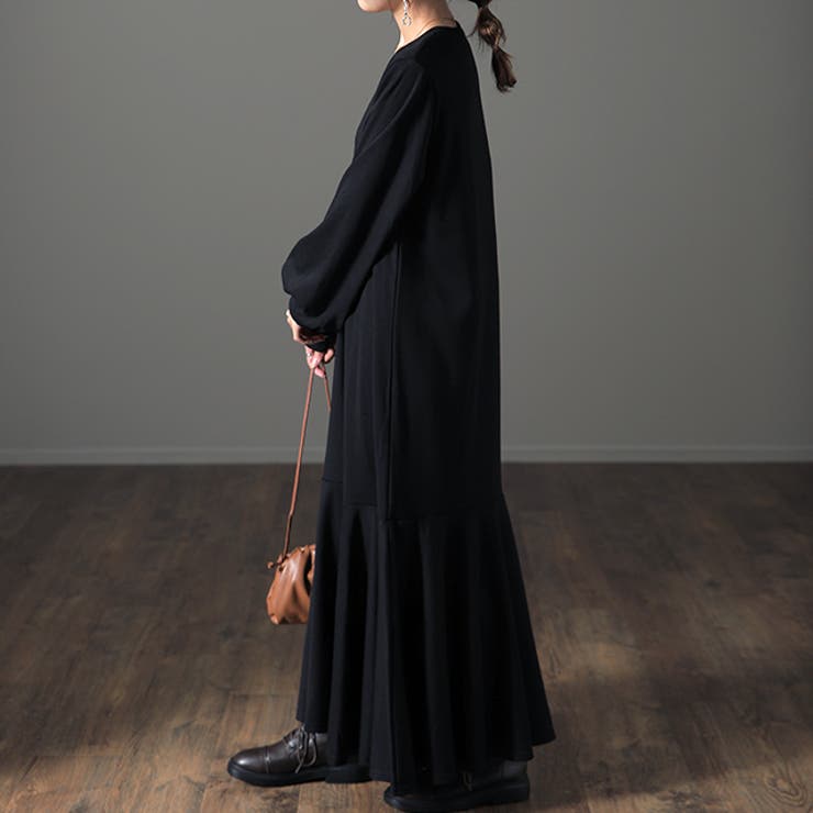 ブラック | ワンピース レディース マーメイド 長袖 ワンピ 黒 ロングワンピース Aライ | HUG.U