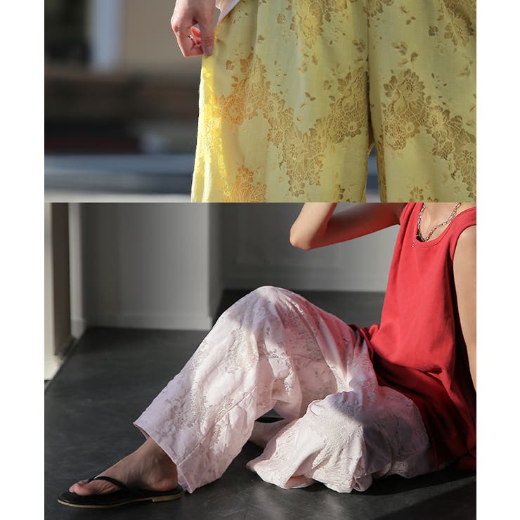 ワイドパンツ レディース レース パンツ ロング 暖か ボトムス 総レース ゴ | HUG.U | 詳細画像22 