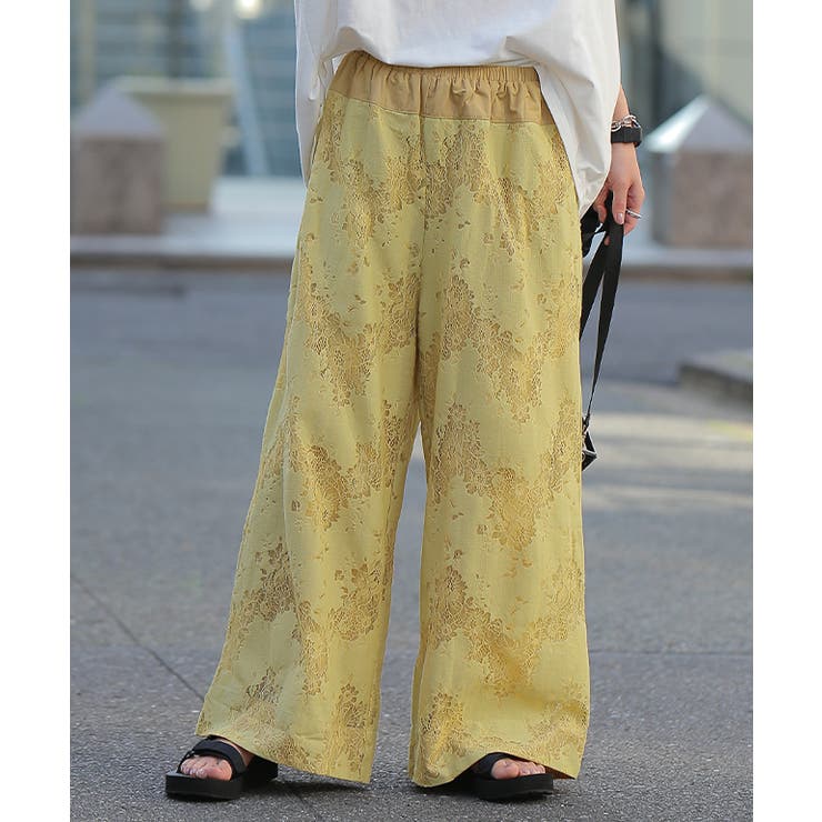 ワイドパンツ レディース レース パンツ ロング 暖か ボトムス 総レース ゴ | HUG.U | 詳細画像5 