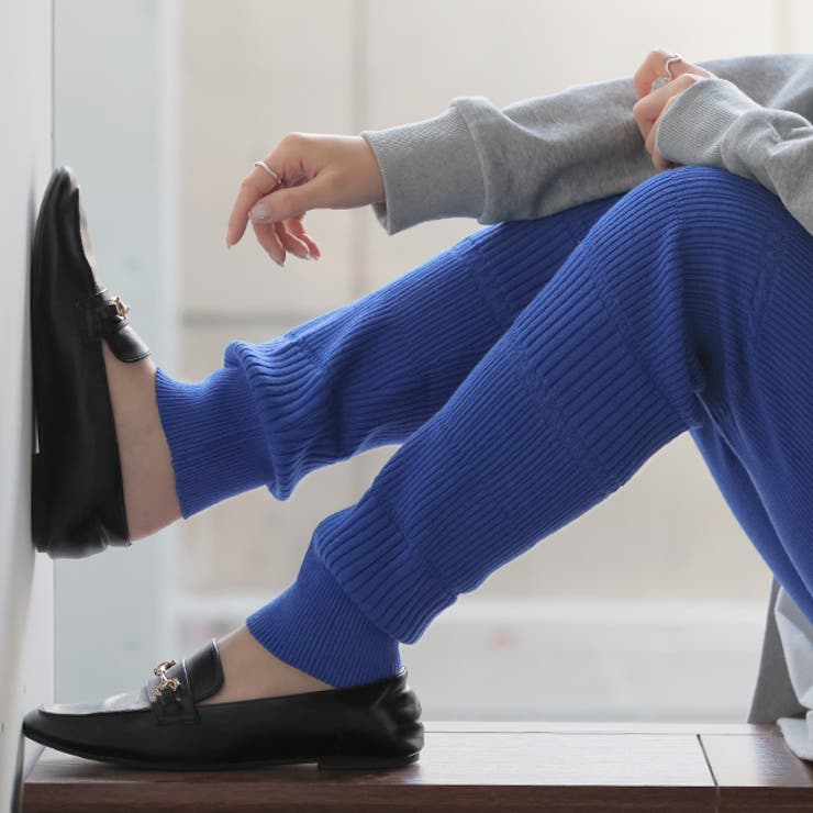 ブルー | ニットレギンス 綿 10分丈 レディース レイヤード スパッツ インナー パン | HUG.U