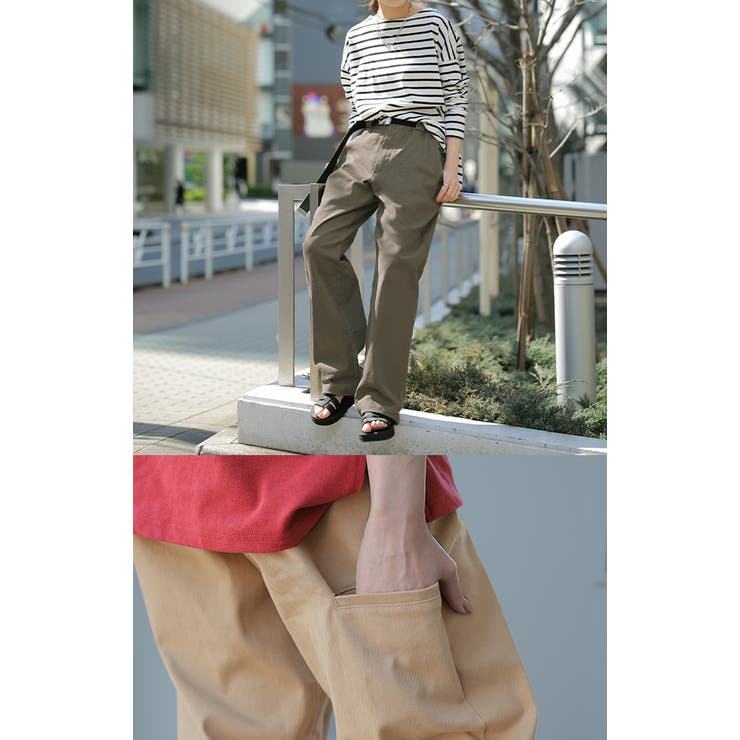 パンツ レディース 脚長 チノパン ロング ワイドパンツ ストレート ゴム ス | HUG.U | 詳細画像20 