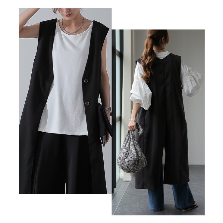 ベスト レディース ジレ トップス ロングベスト 前開き