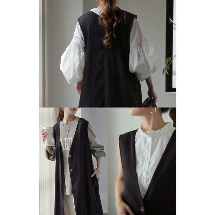 ベスト ジレ 前釦ロングジレ レディース ベスト レディース ジレ トップス ロングベスト 前開き