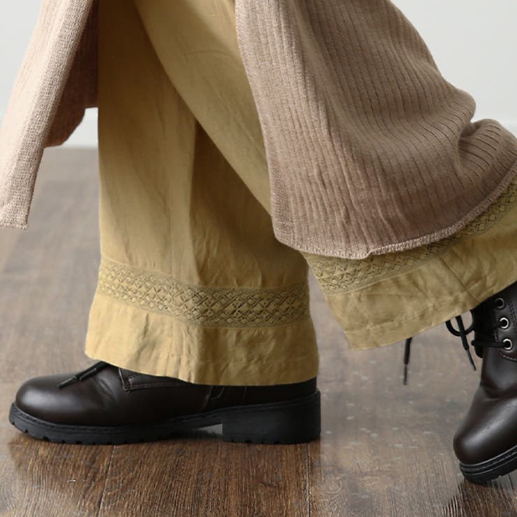 ワイドパンツ レディース パンツ リネン レーヨン 刺繍 レース ゆったり ナ | HUG.U | 詳細画像14 