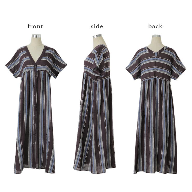 ワンピース 綿 麻 シャツワンピース ストライプ ボーダー マルチボーダー リ | HUG.U | 詳細画像23 