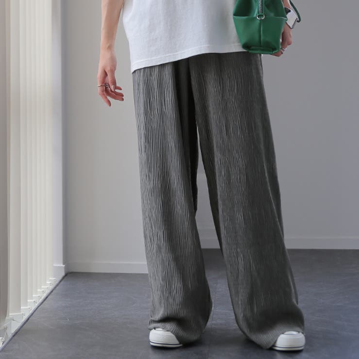 ストーングレー | ワイドパンツ レディース セルフカット パンツ リブパンツ ボトムス ロング | HUG.U