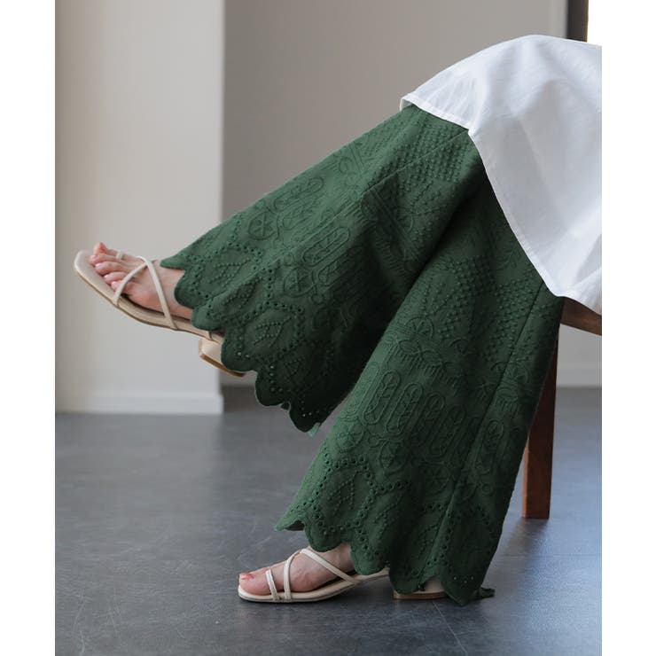 ディープグリーン | ペチパンツ 綿100% レディース レイヤード パンツ セミフレア ボトムス | HUG.U