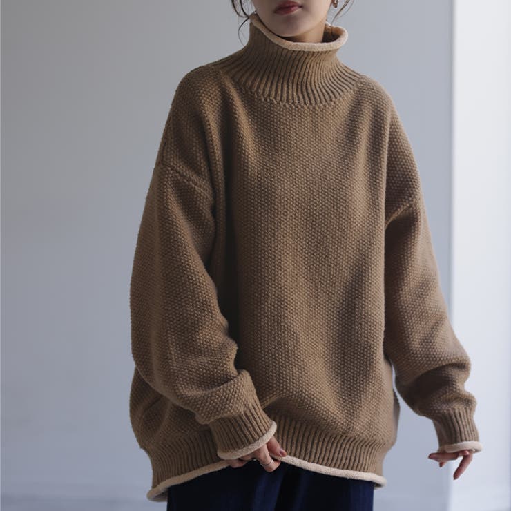 モカ×アイボリー | ニット レディース トップス セーター タートルネック タートル 長袖 ハイネ | HUG.U