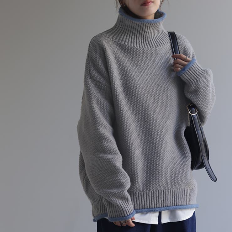 グレー×ブルー | ニット レディース トップス セーター タートルネック タートル 長袖 ハイネ | HUG.U
