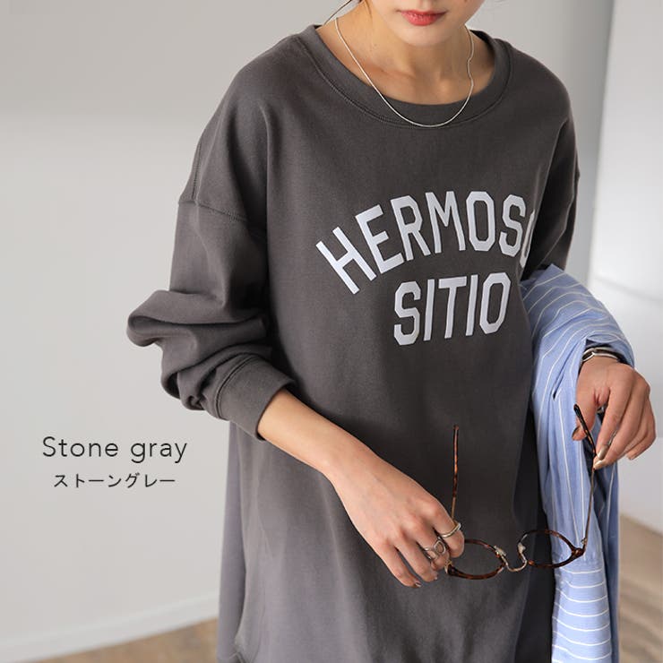 トップス レディース カットソー ロンT ロゴ 長袖 Tシャツ ロング チュニ | HUG.U | 詳細画像13 