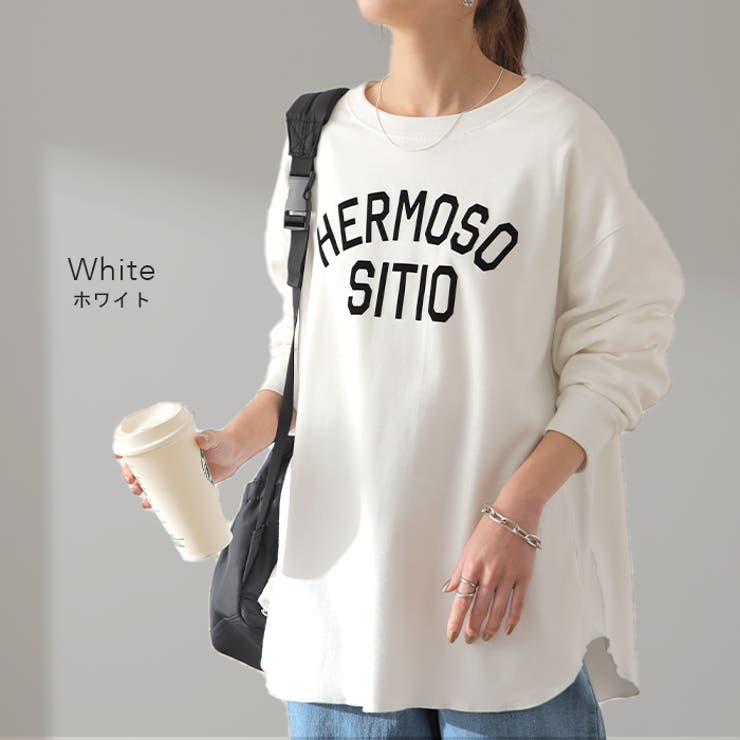 トップス レディース カットソー ロンT ロゴ 長袖 Tシャツ ロング チュニ | HUG.U | 詳細画像14 