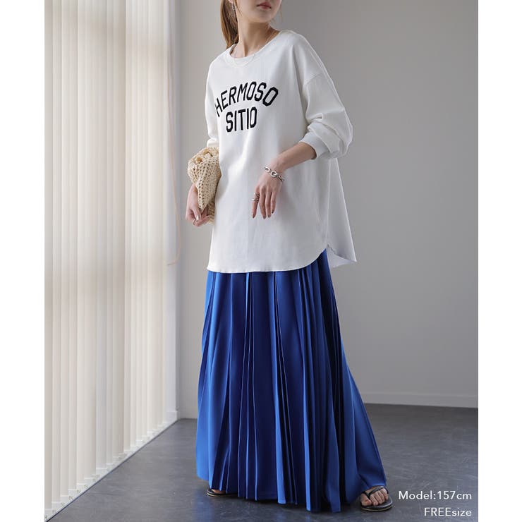 トップス レディース カットソー ロンT ロゴ 長袖 Tシャツ ロング チュニ | HUG.U | 詳細画像18 