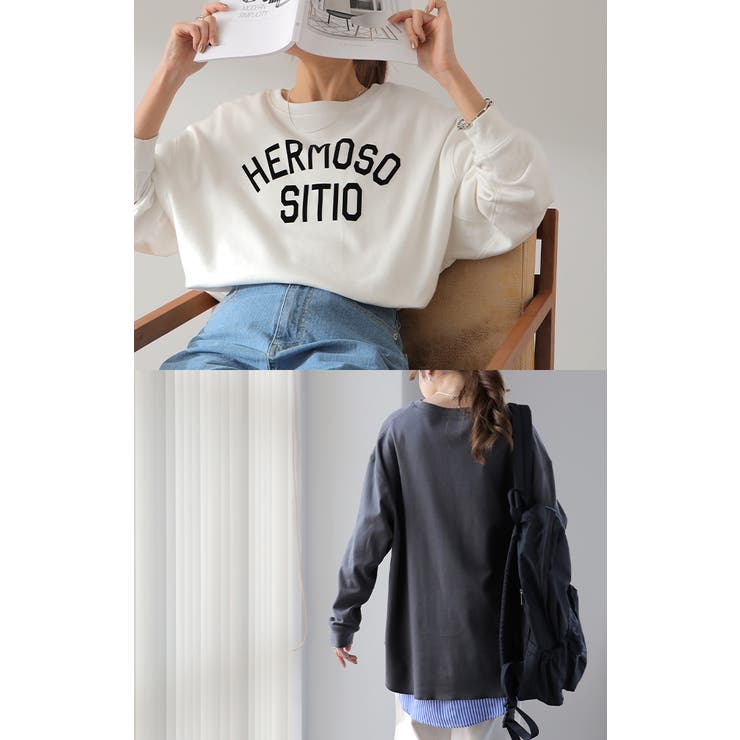 トップス レディース カットソー ロンT ロゴ 長袖 Tシャツ ロング チュニ | HUG.U | 詳細画像19 