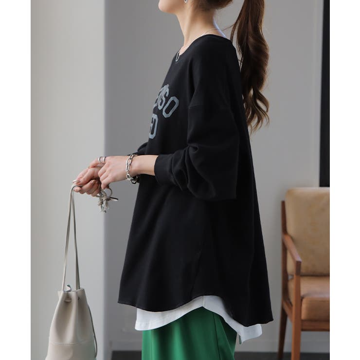 トップス レディース カットソー ロンT ロゴ 長袖 Tシャツ ロング チュニ | HUG.U | 詳細画像20 