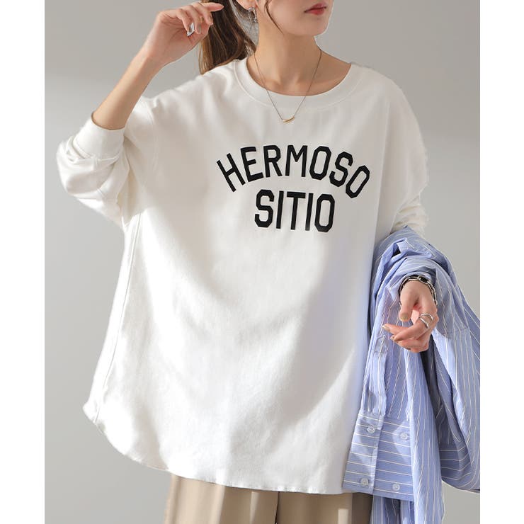 トップス レディース カットソー ロンT ロゴ 長袖 Tシャツ ロング チュニ | HUG.U | 詳細画像5 