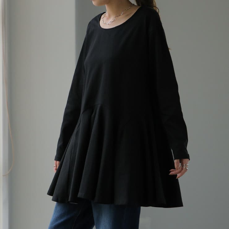 ブラック | トップス レディース カットソー 重ね着 レイヤード ブラウス ロンT ペプラ | HUG.U