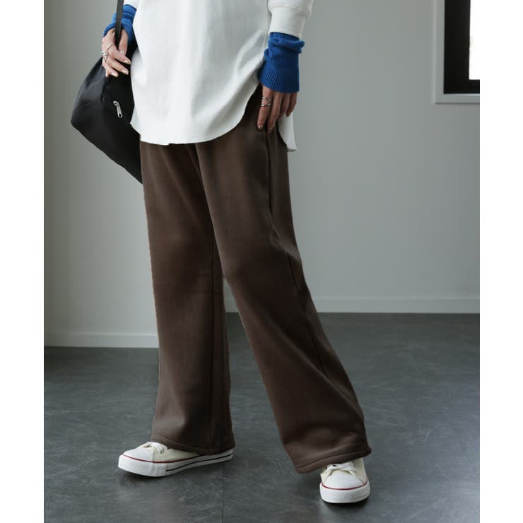 モカブラウン | パンツ レディース 裏起毛 暖か フレアパンツ ロング ボア ボトムス 厚手 | HUG.U