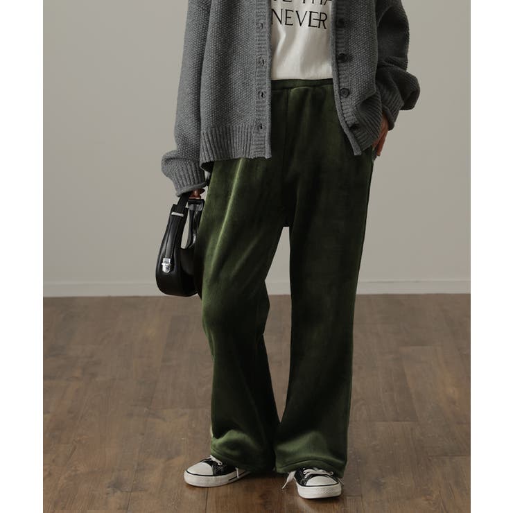 モスグリーン | パンツ レディース 裏起毛 暖か フレアパンツ ロング ボア ボトムス 厚手 | HUG.U