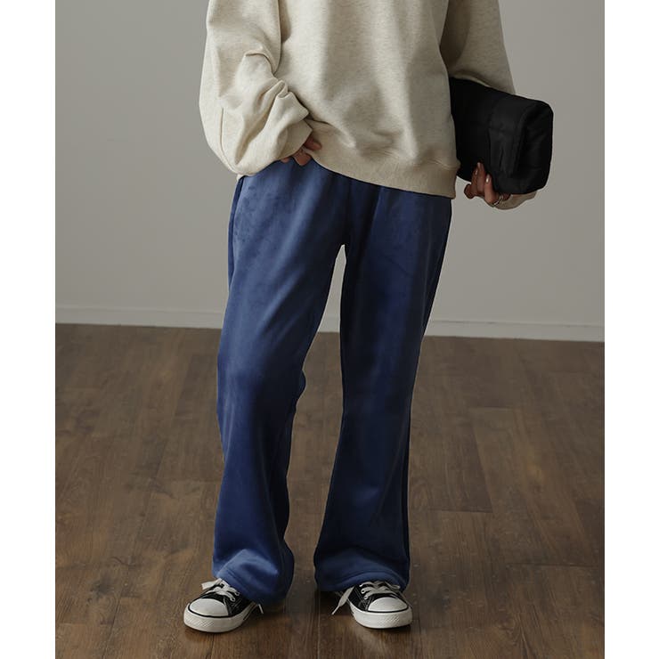 ネイビーブルー | パンツ レディース 裏起毛 暖か フレアパンツ ロング ボア ボトムス 厚手 | HUG.U