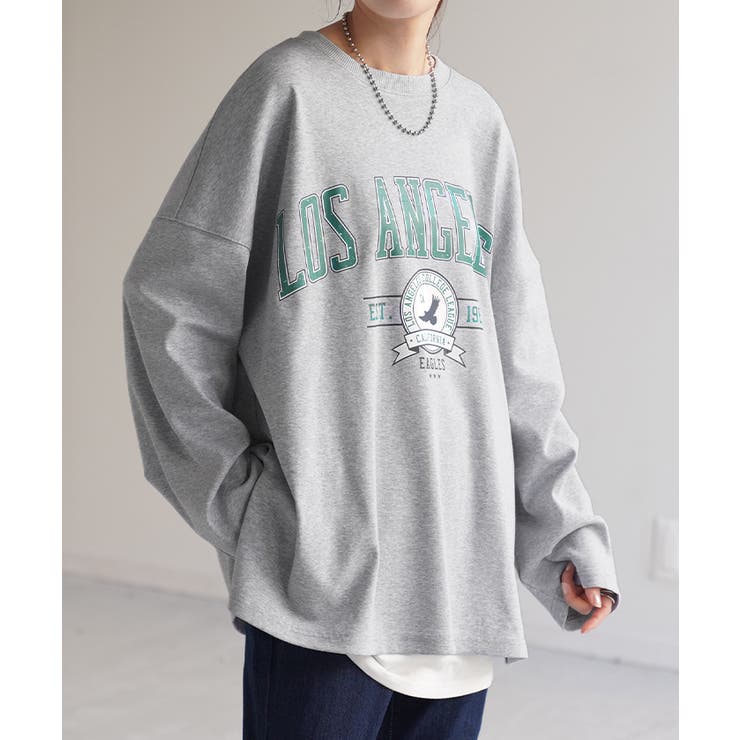 Bグレー | カットソー レディース トップス ロゴT 長袖 ロンT ロング Tシャツ チュ | HUG.U