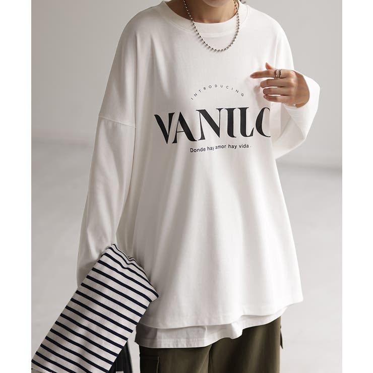 Cホワイト | カットソー レディース トップス ロゴT 長袖 ロンT ロング Tシャツ チュ | HUG.U