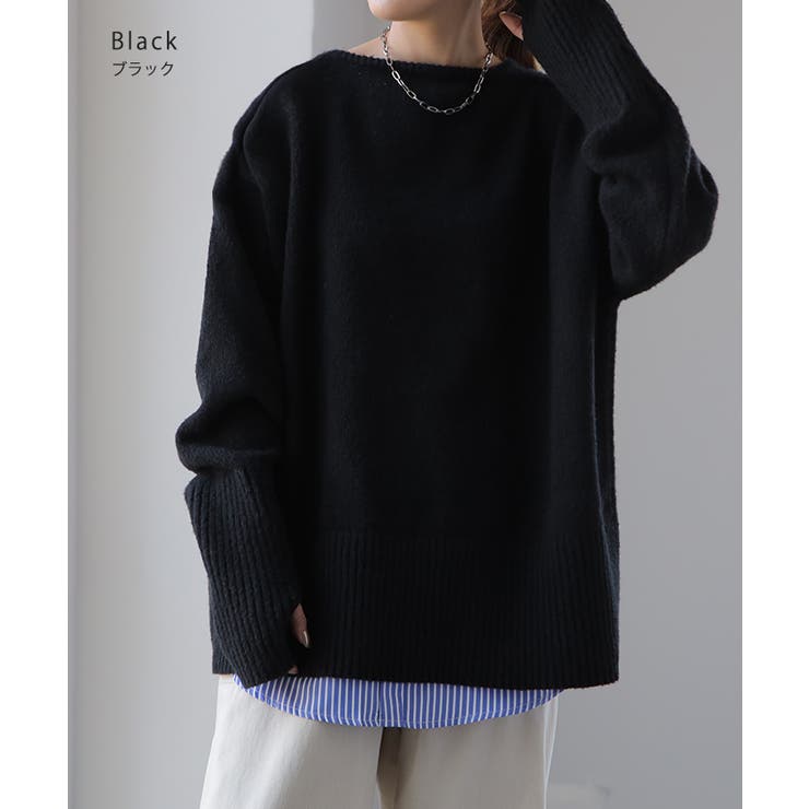 ニット レディース トップス セーター アームウォーマー 指穴 ボートネック | HUG.U | 詳細画像20 