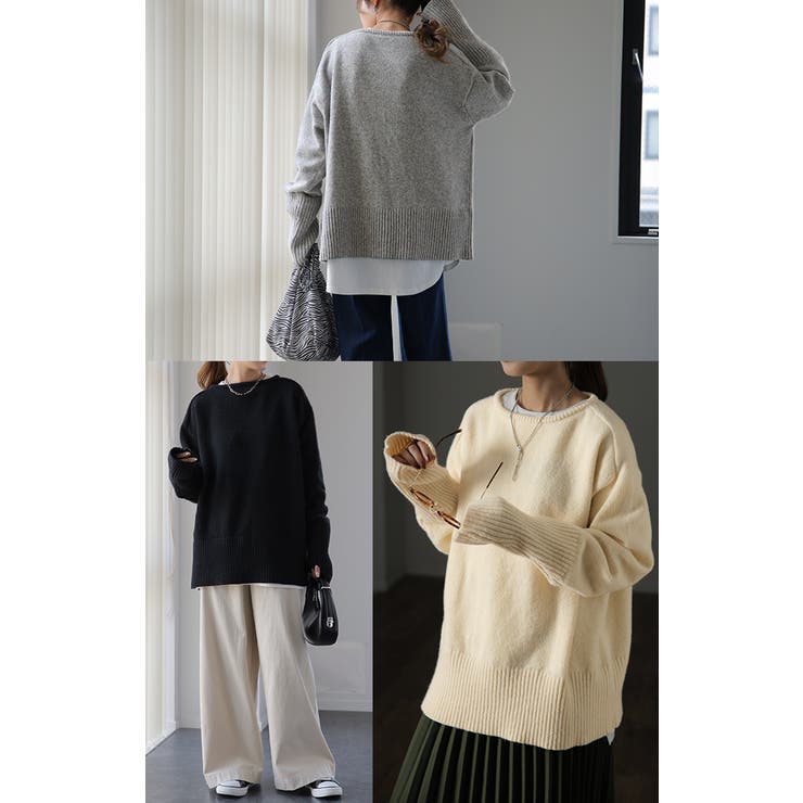 ニット レディース トップス セーター アームウォーマー 指穴 ボートネック | HUG.U | 詳細画像23 