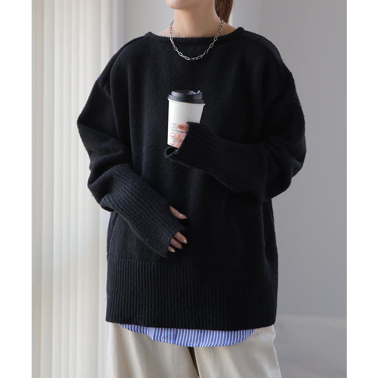 ニット レディース トップス セーター アームウォーマー 指穴 ボートネック | HUG.U | 詳細画像27 