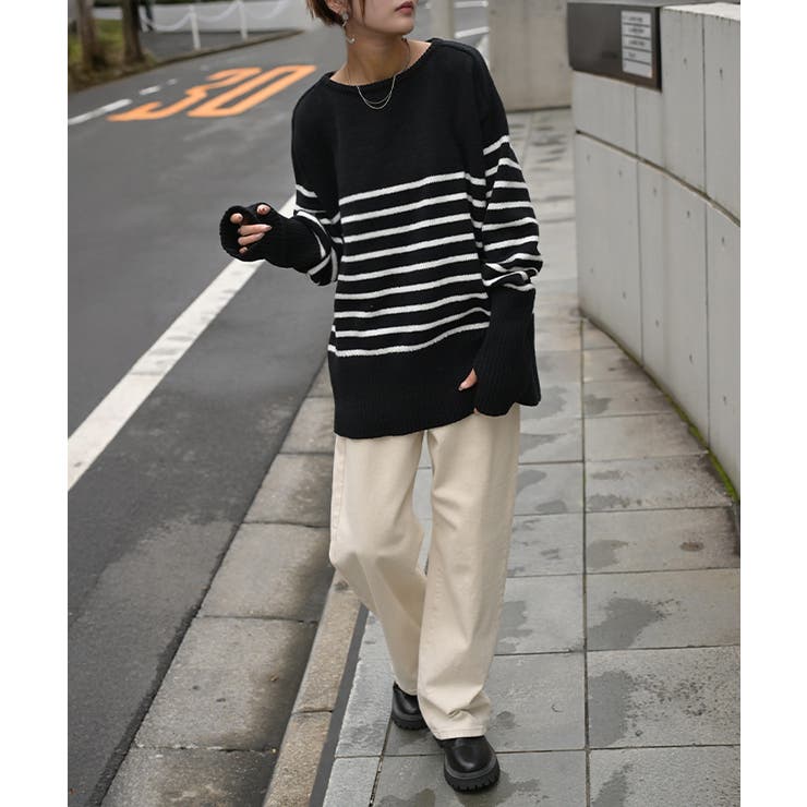 ニット レディース トップス セーター アームウォーマー 指穴 ボートネック | HUG.U | 詳細画像8 