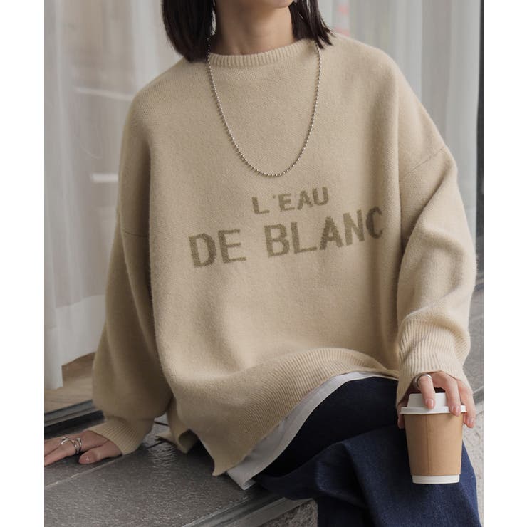 ベージュ | ニット レディース トップス セーター ロゴ ロゴニット クルーネック プルオ | HUG.U