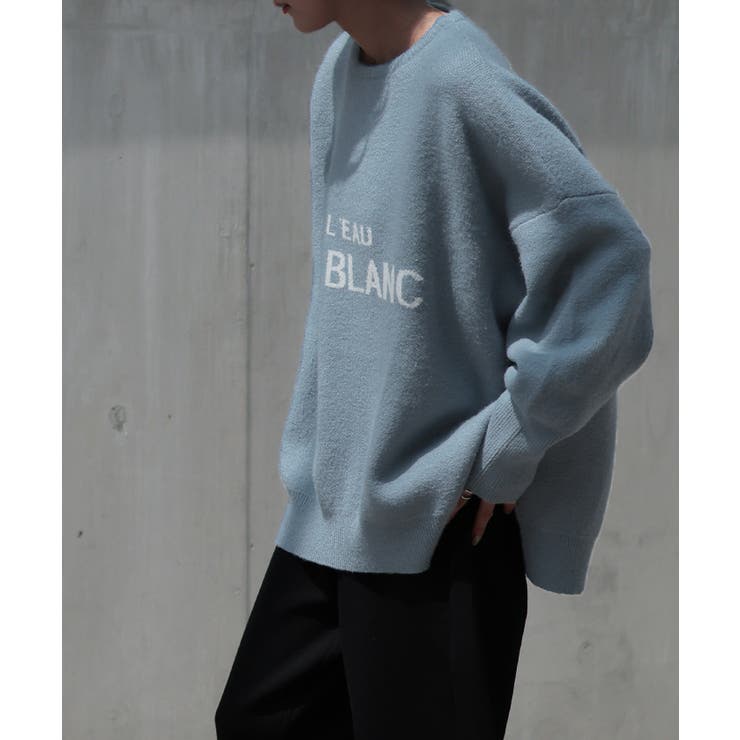 アッシュブルー | ニット レディース トップス セーター ロゴ ロゴニット クルーネック プルオ | HUG.U