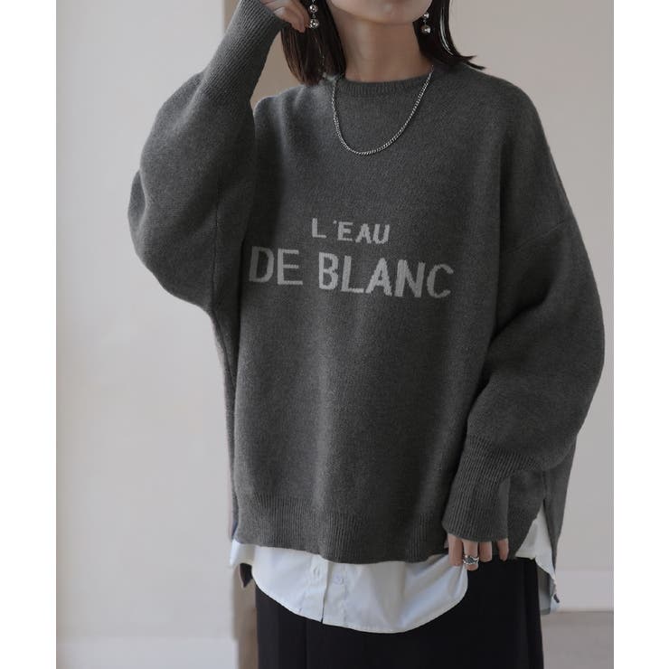 アースグレー | ニット レディース トップス セーター ロゴ ロゴニット クルーネック プルオ | HUG.U