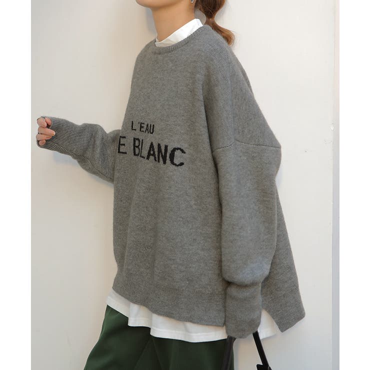 メランジグレー | ニット レディース トップス セーター ロゴ ロゴニット クルーネック プルオ | HUG.U