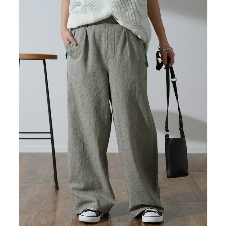 グレーブラック | ワイドパンツ レディース 綿100% パンツ ナチュラル ロング ゴム 綿 コ | HUG.U