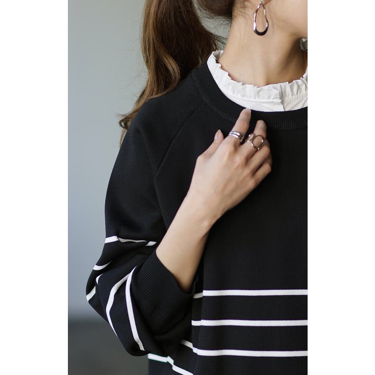 トップス レディース プルオーバー スポンジニット ボーダー ニット 軽量 ト | HUG.U | 詳細画像12 