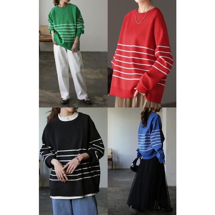 トップス レディース プルオーバー スポンジニット ボーダー ニット 軽量 ト | HUG.U | 詳細画像21 